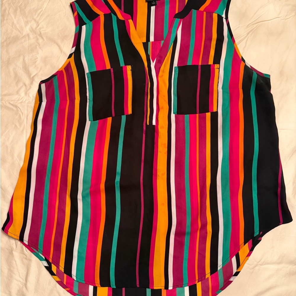 Torrid Sleeveless Multicolor Stripe Blouse - Black/Pink/Orange